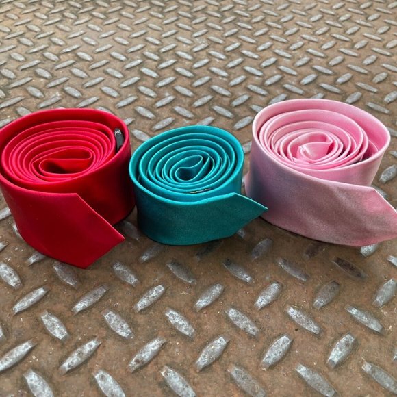 Lot of 3 Ties Skinny Ties Red Turquoise Pink Slim Fit Fashion Ties X3 - Picture 5 of 8